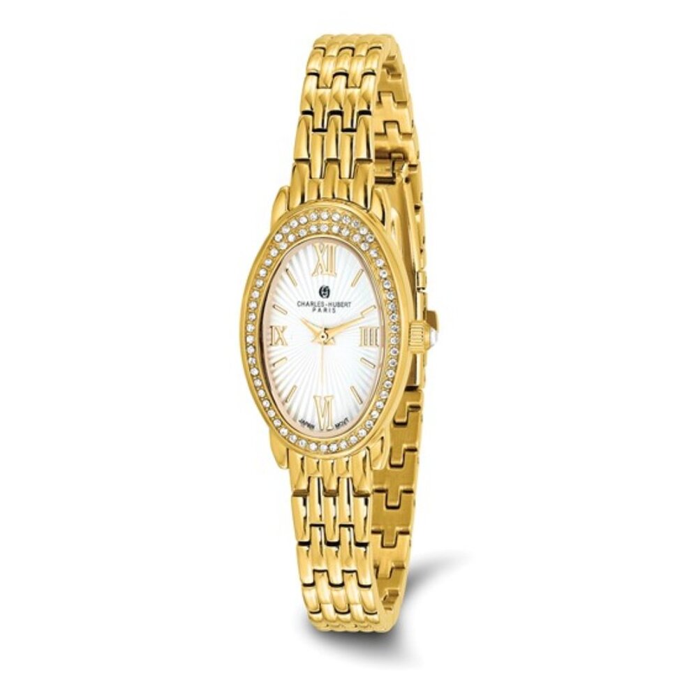 Charles Hubert Ladies Gold Tone Watch - Swarovski Crystal Bezel - 21x32mm